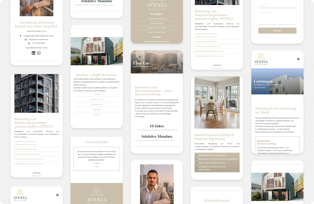Avenia website responsive screen collection